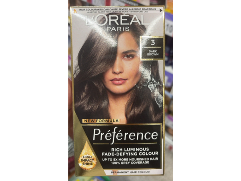 L'Oreal Paris Preference Rich Luminous Permanent Hair Colour, 3 Dark Brown