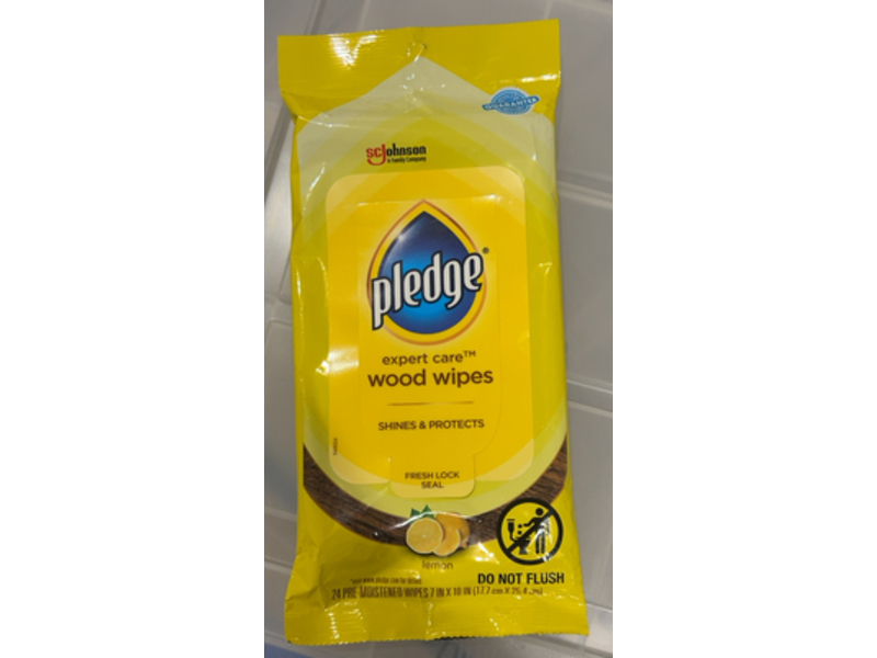 Pledge Shines & Wipes Wood Wipes, Lemon, 24 Counts