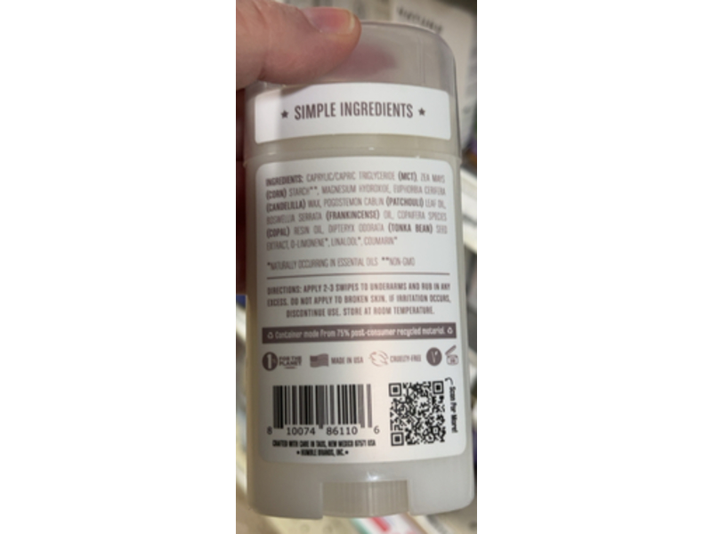 Humble Deodorant, Patchouli & Copal, 2.5 oz/70 g