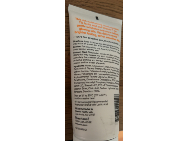 AmLactin Daily Vitamin C Exfoliating & Hydrating Cream, Lactic Acid, 4.9 oz/140 g