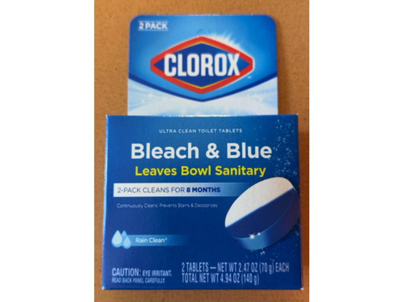 Clorox Bleach & Blue Ultra Clean Toilet Tablets, Rain Clean, 2.47 oz/70 g, Pack Of 2