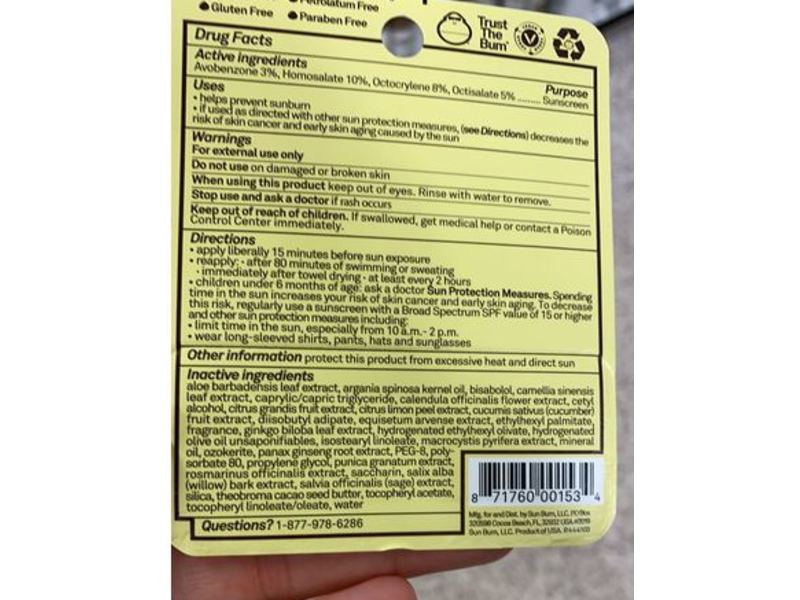 Sun Bum Lip Balm, SPF 30, Watermelon, 0.15 oz/4.25 g