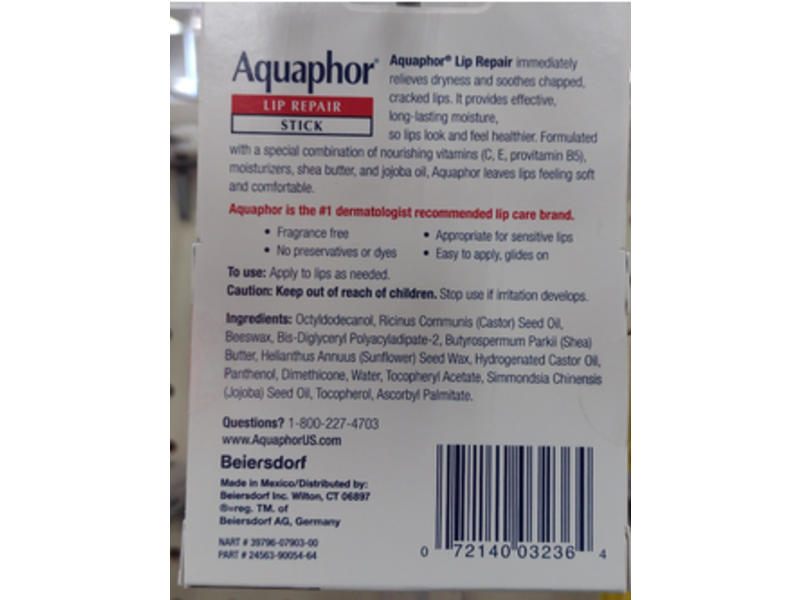 Aquaphor Lip Repair Stick, 0.17 oz/4.8 g, Pack Of 3