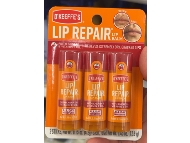 O'Keeffe's Stick Lip Balm, Cherry & Vitamin E Oil, Pack Of 3, 0.45 oz/12.6 g