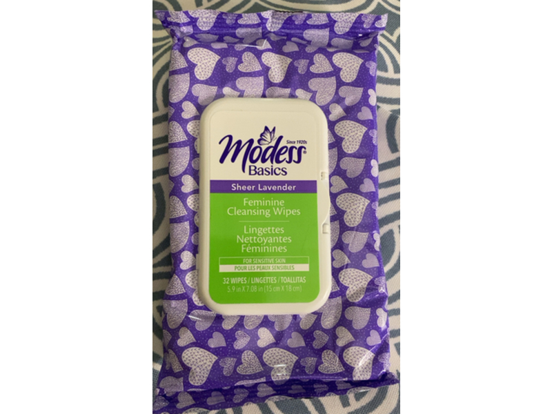 Modess Basics Feminine Cleansing Wipes, Sheer Lavender, 32 Count
