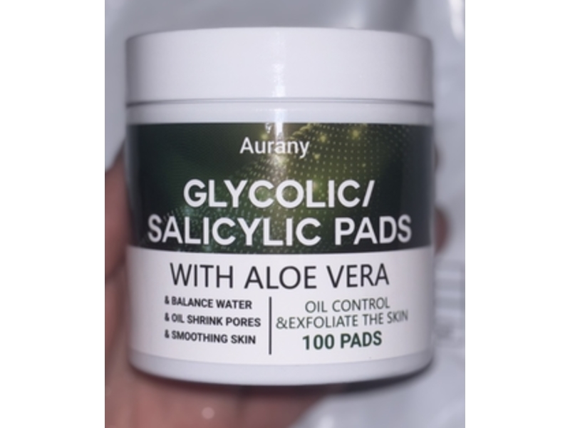 Aurany Glycolic/Salicylic Pads, Aloe Vera, 100 Count