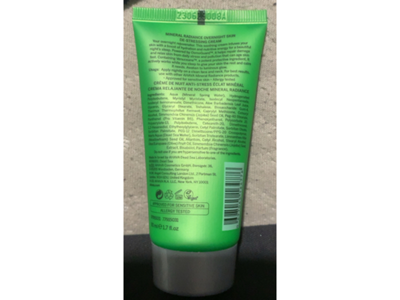 Ahava Mineral Radiance Overnight Skin De - Stressing Cream, 1.7 fl oz/50 mL