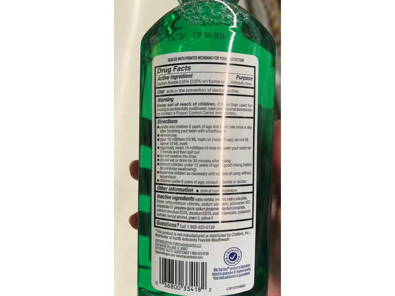 TopCare Anticavity Fluoride Mouth Rinse, Mint, 18 fl oz/532 mL