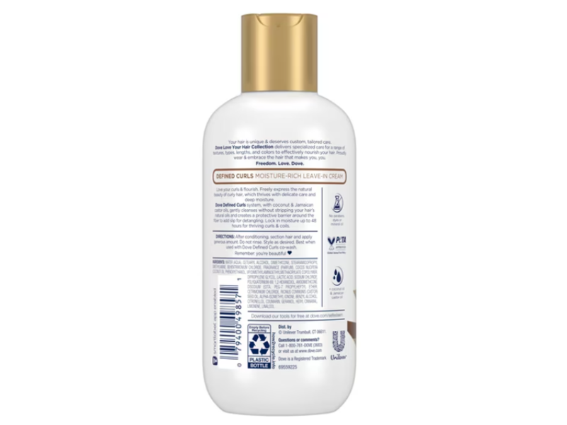 Dove Moisture -Rich Leave -In Cream, Defined Curls, 7.5 fl oz/222 mL