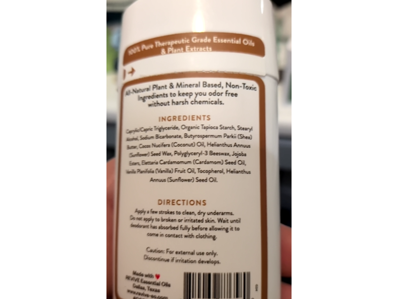 Revive Natural Deodorant, Cardamom & Vanilla, 2.65 oz/75 g
