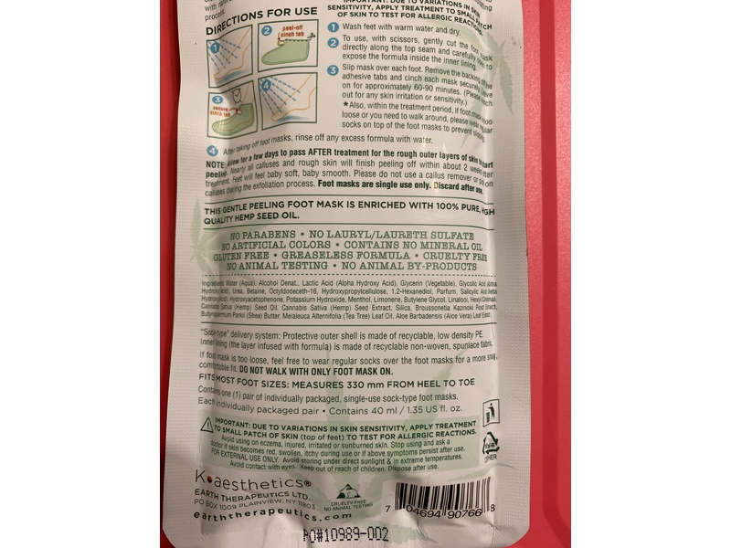 Earth Therapeutics Gentle Peeling Foot Mask with Hemp Seed Oil, 40 mL/1.35 fl oz