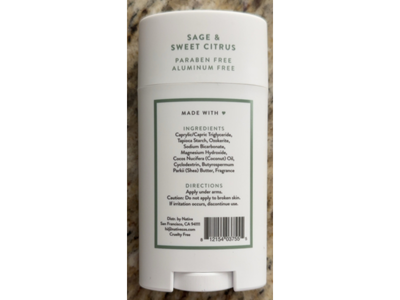 Native Deodorant, Sage & Sweet Citrus, 2.65 oz/75 g
