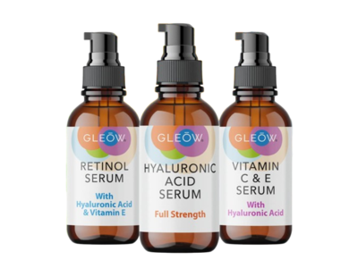 GLEOW Serum Set, Retinol + Hyaluronic Acid + Vitamin C & E, 2 fl oz/60 mL