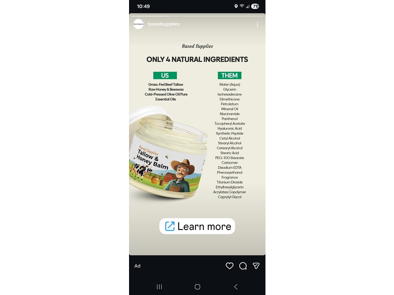 Based Supplies Tallow & Honey Balm, 2 0z