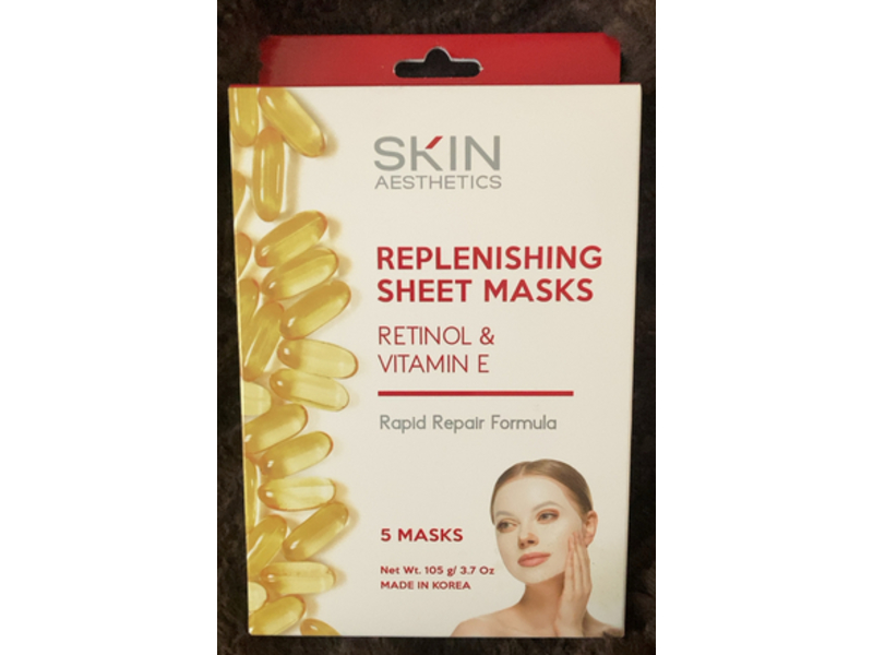 Skin Aesthetics Replenishing Sheet Face Mask, Retinol & Vitamin E, 3.7 oz/105 g, 5 Count