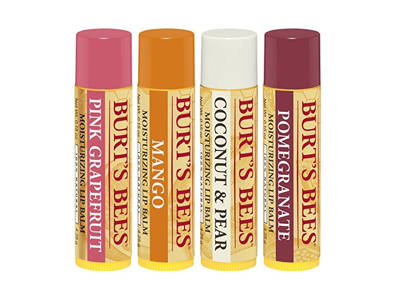 Burt's Bees Natural Moisturizing Lip Balm, Pink Grapefruit, Mango, Coconut & Pear, Pomegranate, Pack Of 4