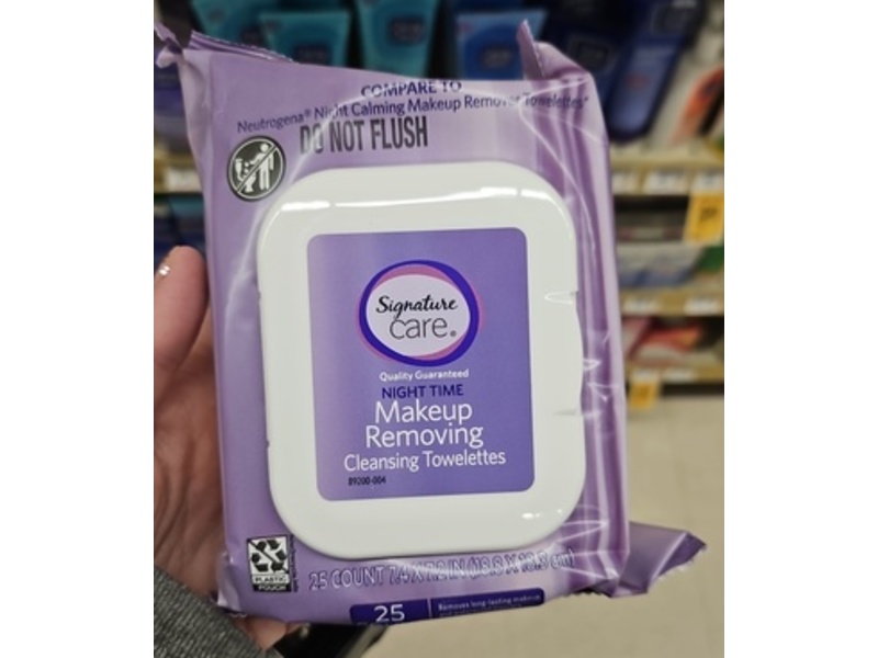 Signature Care Night Time Makeup Removing Cleansing Towelettes, 25 Count