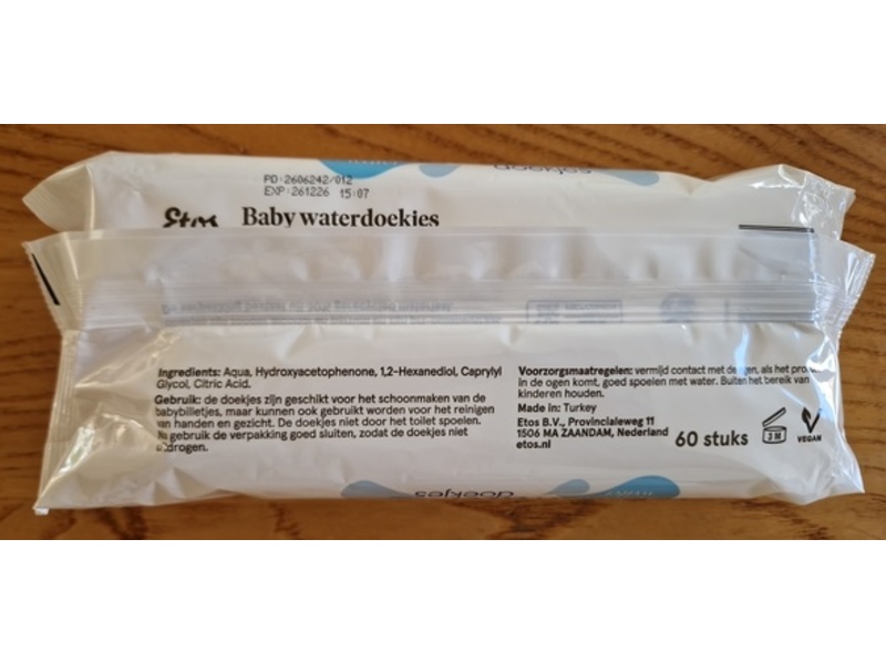 Etos Baby Water Wipes, 60 Count