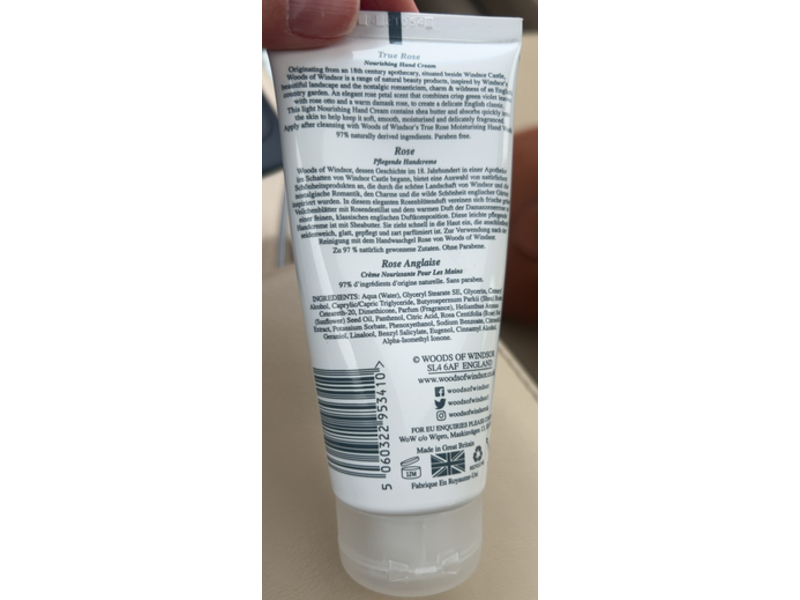 Woods of Windsor True Rose Nourishing Hand Cream, 3.4 fl oz/100 mL