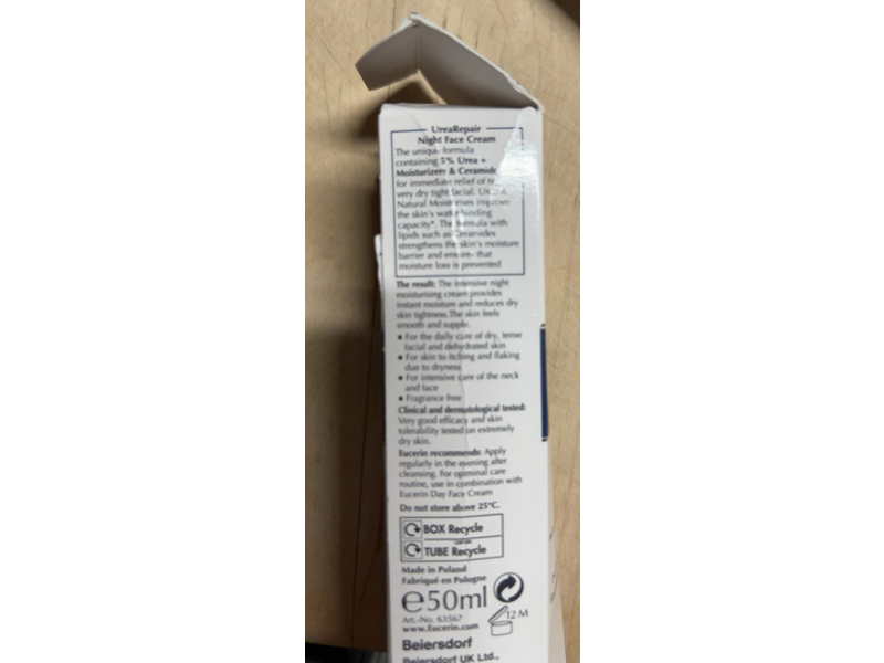 Eucerin Night Face Cream, Urea Repair, 50 mL