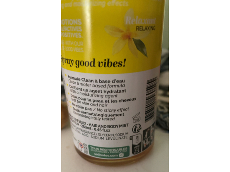 Solinotes Refreshing & Moisturizing Hair & Body Mist, Vanilla, 8.45 fl oz/250 mL