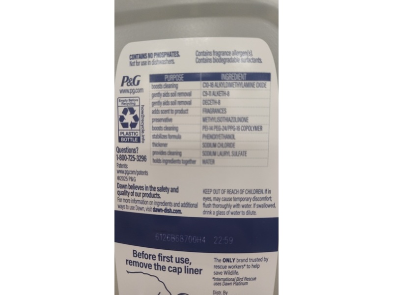 Dawn Free & Clear Dishwashing Liquid, Lemon Essence Scent, 51.5 fl oz/1.52 L