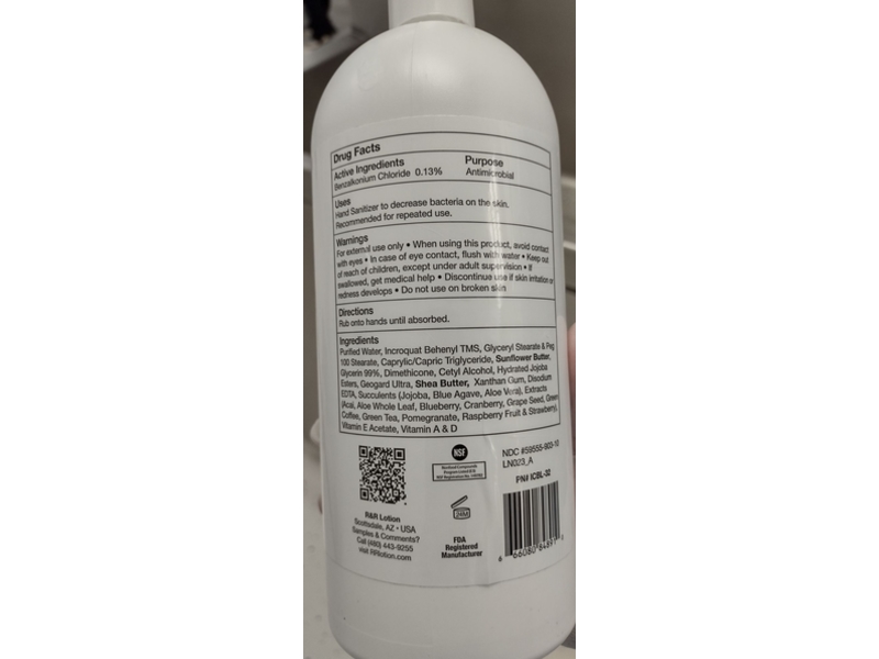 R&R Lotion I.C Hand Sanitizing Cream, 32 oz/946 mL