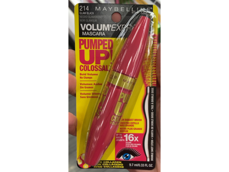 Maybelline Volum' Express Pumped Up Colossal Mascara, 214 Glam Black, 0.33 fl oz/9.7 mL