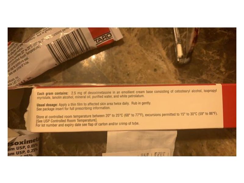 Desoximetasone Cream USP 0.25%, 60 g Taro Pharmaceuticals (RX)