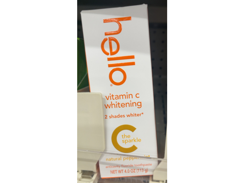 Hello Vitamin C Whitening Anticavity Fluoride Toothpaste, Natural Peppermint, 4 oz/113 g