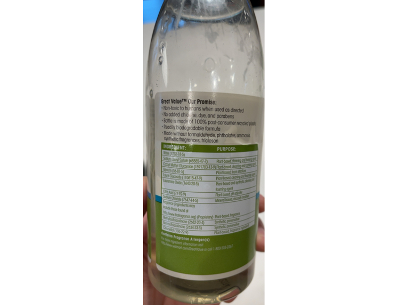 Great Value Liquid Dish Soap, Eucalyptus Mint, 18 fl oz/532 mL