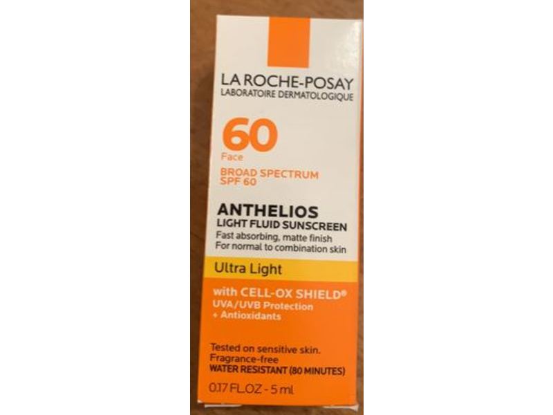 La Roche-Posay Anthelios Light Fluid Sunscreen, Ultra Light, SPF 60, 0.17 fl oz/5 mL