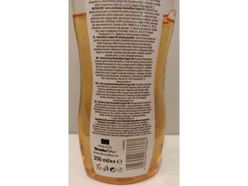Dermaflora Natural Cosmetics Shower Gel, Argan Oil & Honey, 250 mL