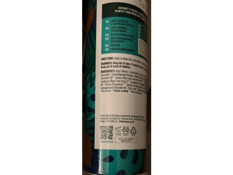 Faith In Nature Uplifting Body Wash, Coconut, 16.9 fl oz/500 mL