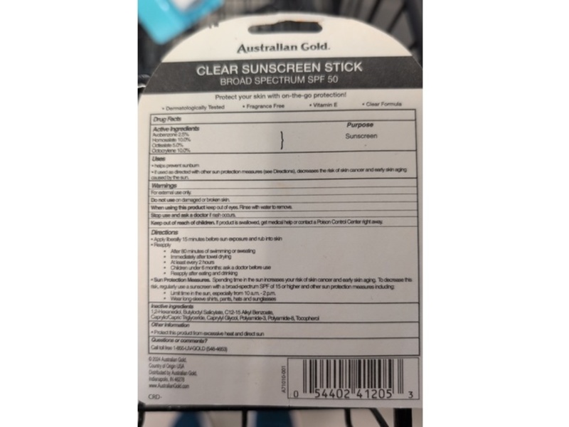 Australian Gold Clear Sunscreen Stick, SPF 50, 0.5 oz/14 g