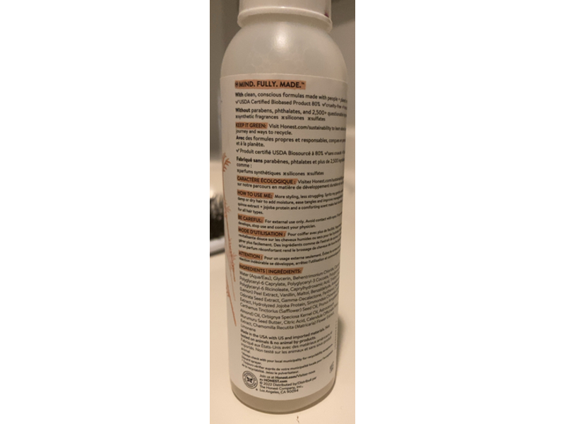 Honest Comfort Detangler Conditioning Spray, Comfort (Sweet Cream), 4.0 fl oz/118 mL