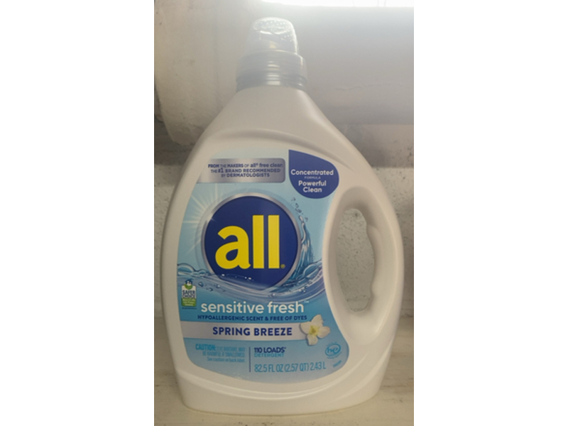 All Sensitive Fresh Liquid Laundry Detergent, Spring Breeze, 110 Loads, 82.5 fl oz/2.43 L