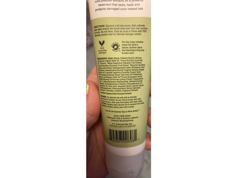 Raw Sugar Pro Remedy Unbreakable Balm Leave In Bond Treatment, Banana Leaf & Coconut, 4.2 oz/120 g