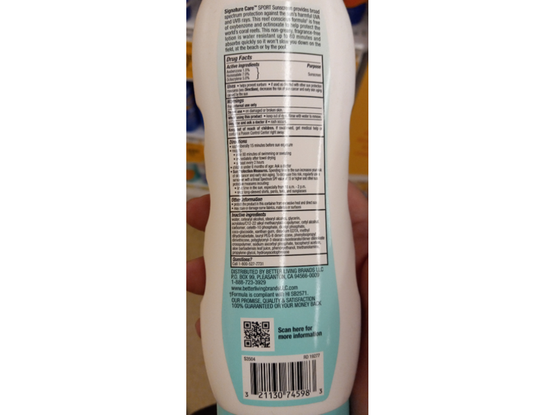 Signature Care Sport Sunscreen Lotion, Octinoxate, SPF 30, 10 fl oz/307 mL