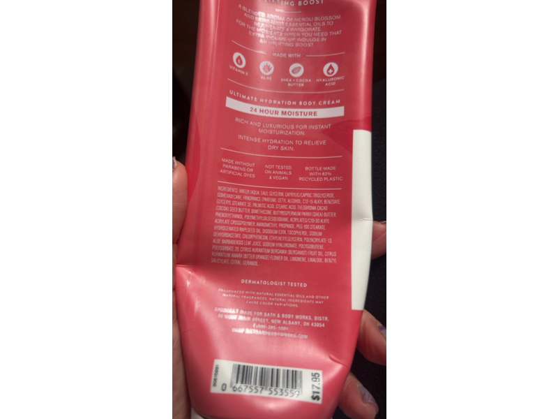 Bath & Body Works Neroli Blossom Bergamot Uplifting Boost Body Cream, Shea Butter + Hyaluronic Acid, 8 oz/275 g