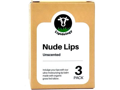Lipidology Nude Lips Tallow Lip Balm, Unscented, 4.25 g, 3 Pack