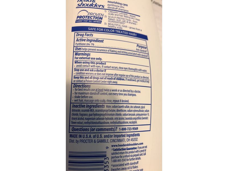Head & Shoulders Pyrithione Zinc Dandruff Shampoo, Nourishing Care, Lavender, 12.8 fl oz/380 mL