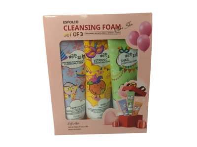 Esfolio Cleansing Foam Set Of 3, Hyaluronic Acid, Vitamin C & Snail, 2.65 oz/75 g