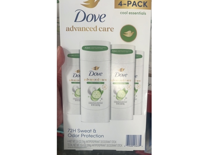 Dove Advanced Care Antiperspirant Deodorant, Cool Essentials, 2.6 oz/74 g, Pack Of 4