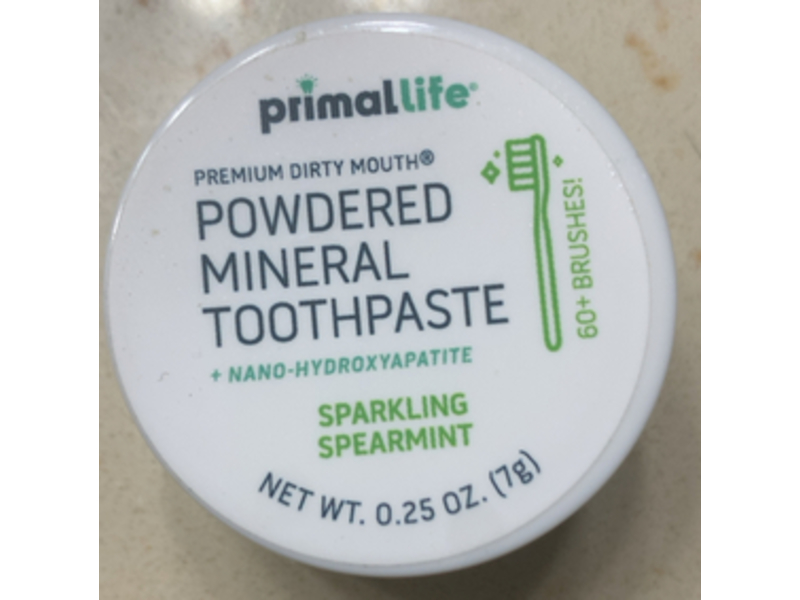 Primal Life Premium Dirty Mouth Powdered Mineral Toothpaste, Sparkling Spearmint, 0.25 oz/7 g,