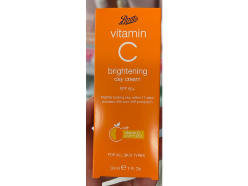 Boots Vitamin C Brightening Day Cream, Vitamin C & Yuzu, SPF 50+, 1 fl oz/30 mL