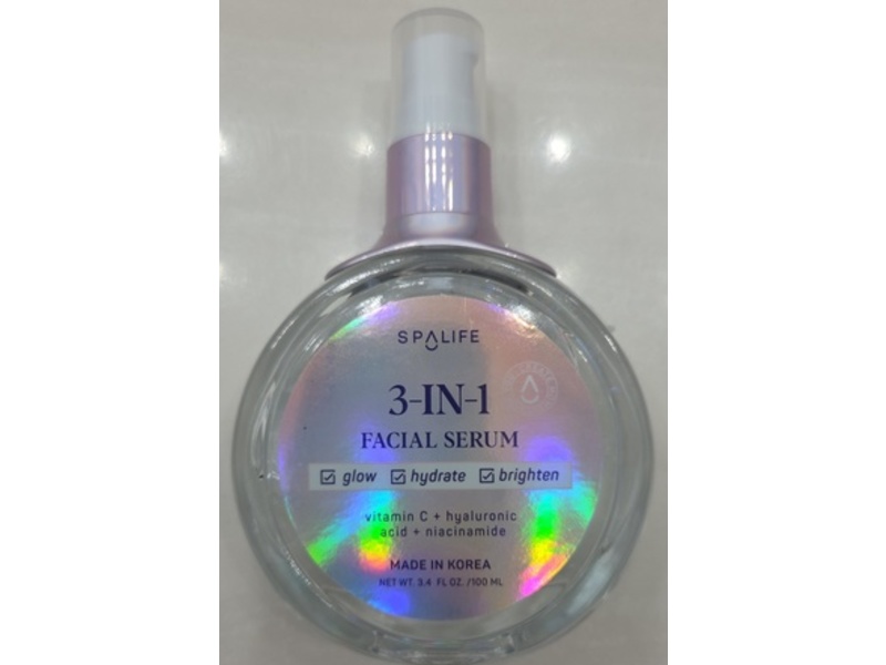 Spa Life 3-In-1 Facial Serum, Vitamin C + Hyaluronic Acid + Niacinamide, 3.4 fl oz/100 mL