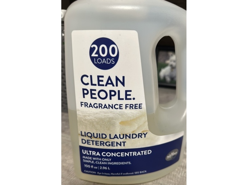 Clean People Liquid Laundry Detergent, Fragrance Free, 200 Loads, 100 fl oz/2.96 L
