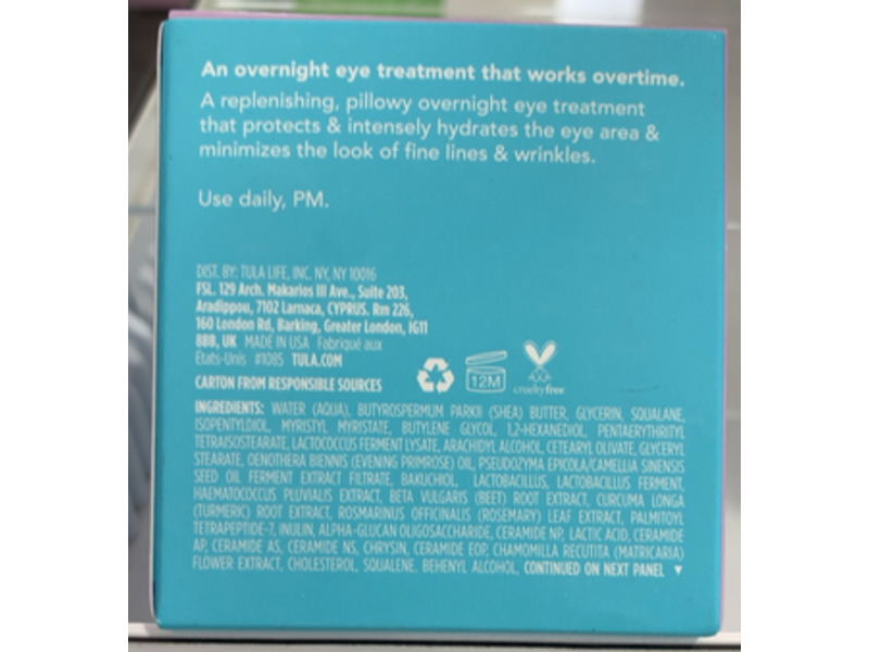 Tula Eye Recharge + Replenish Pro - Ferm Overnight Complex, 0.5 fl oz/15 mL
