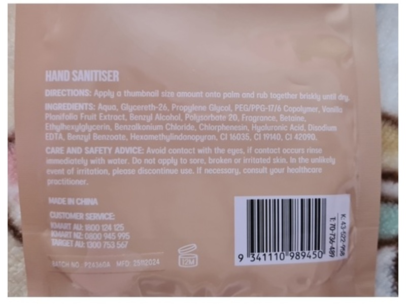 OXX Bodycare Hand Sanitiser, Vanilla Scented, 30 mL